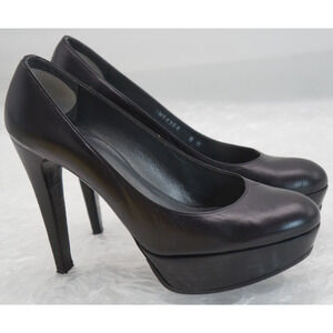 Stuart Weitzman High Heel Stilts Platform Pump Shoes 9 M Black Leather $395